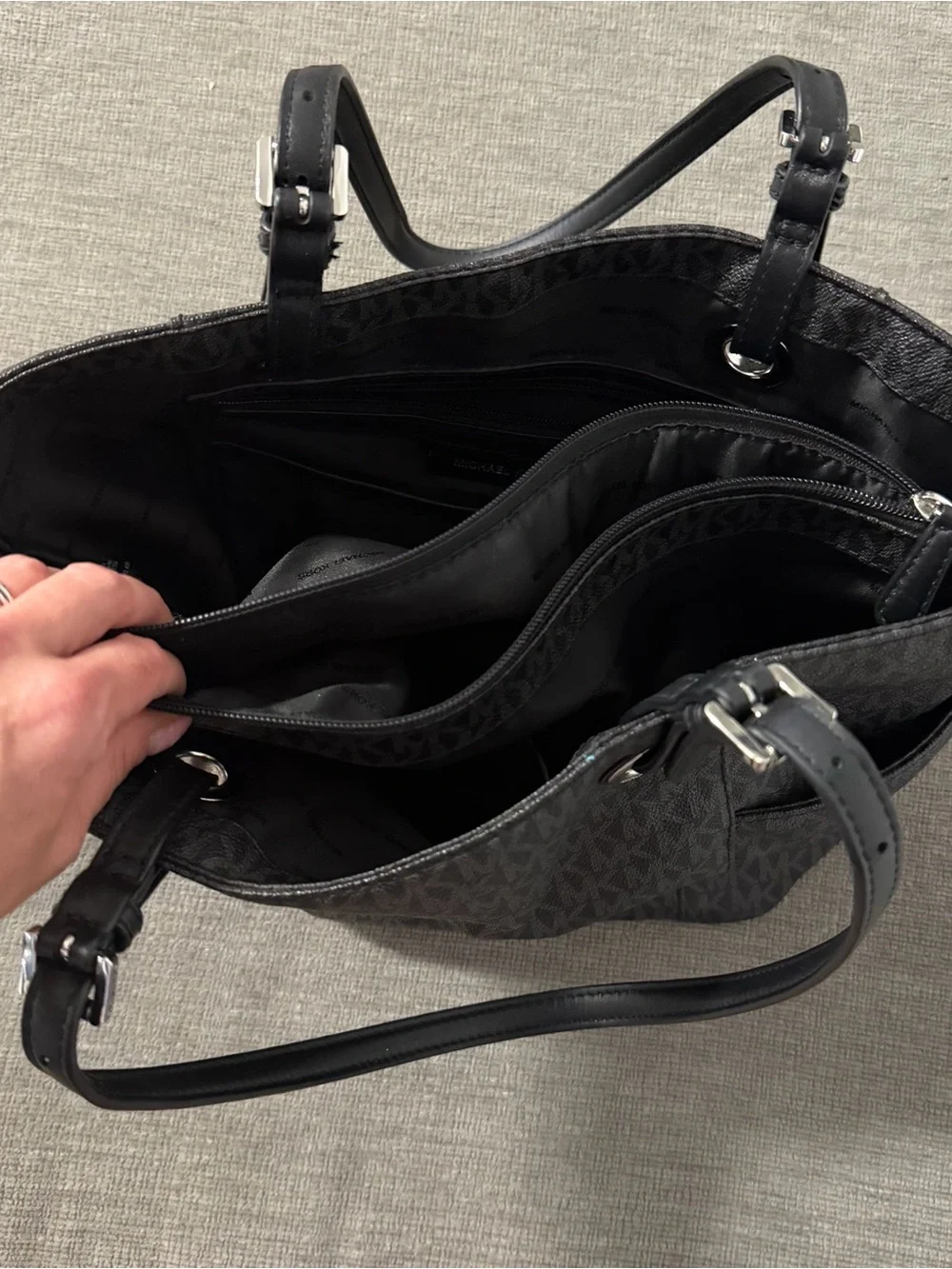 Michael Kors Black Logo Tote with MK Charm